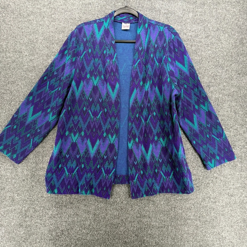 Vintage Graff Californiawear Cardigan Womens L Blue Artsy Open Front Duster Boho